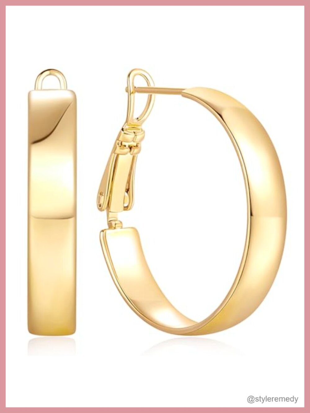 14K Gold Plated Chunky Hoop Earrings Paddle Back 22mm